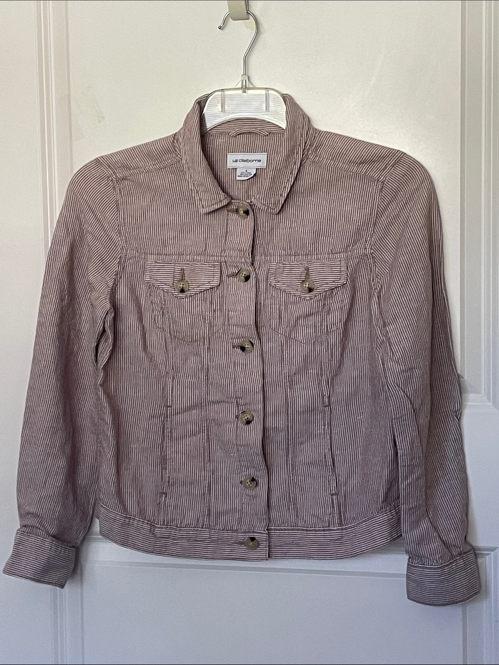 Liz Claiborne Pink Pinstripe Linen Blend Jacket Small Coastal